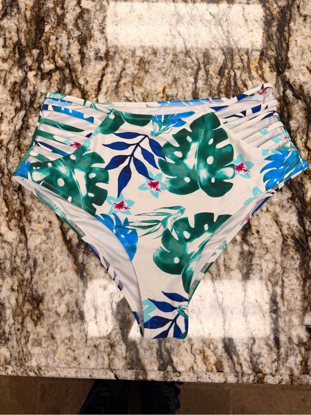 High-Waist Tropical Leaf Bikini Bottoms